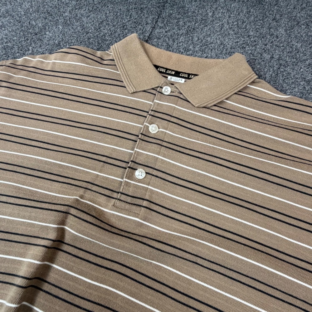 VTG Austin Golf Tour Collection Mens Size L Large Polo Shirt Tan Striped